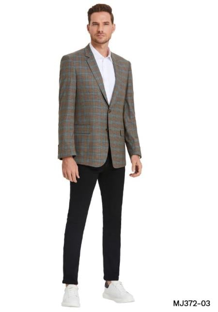 Wool Sport Coat - Plaid Blazer - Windowpane Blazer - Camel