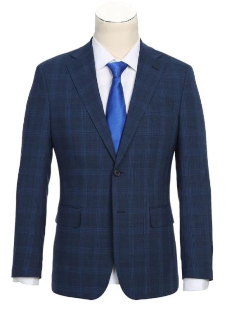 Slim Fit Airforce Blue Suit with Plaid Pattern