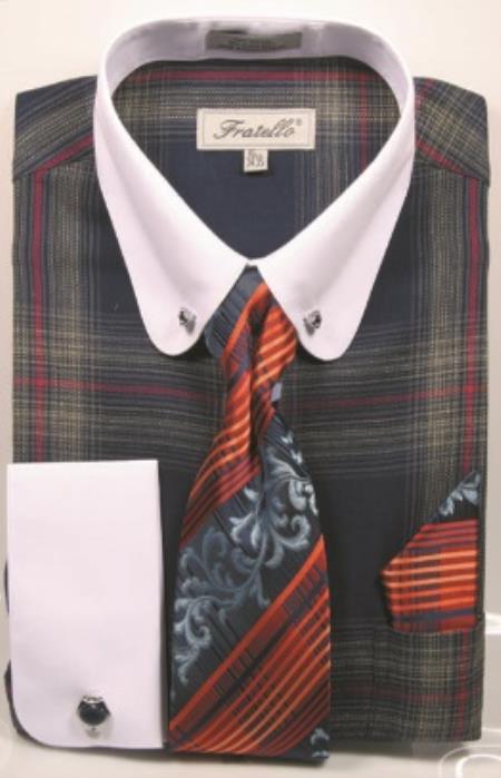 White Pin Collar Dress Shirt With Collar Bar