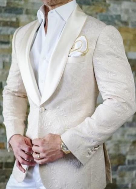 Ivory Dinner Jacket - Ivory Blazer - Cream Paisley Wedding Tuxedo Jacket