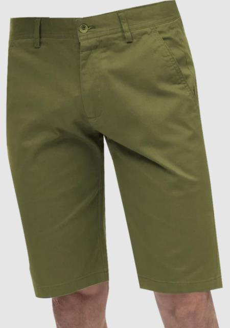 Mens Solid Olive Green Classic Fit Flat Front Shorts