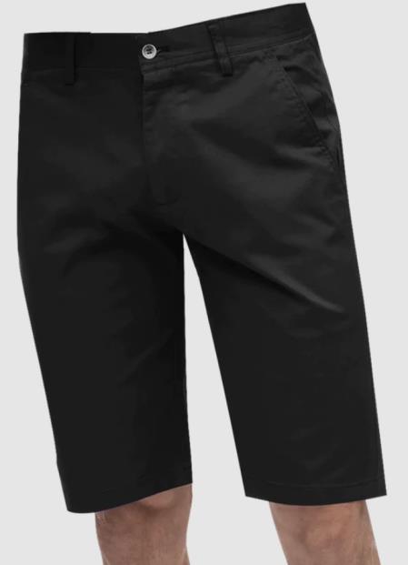 Mens Solid Black Classic Fit Flat Front Shorts