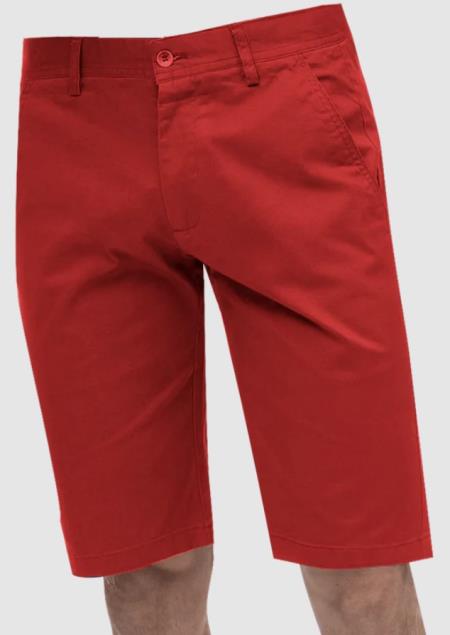Mens Solid Red Classic Fit Flat Front Shorts