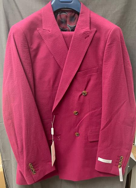 Double Breasted Suit - Seersucker Suit - Burgundy - Maroon Summer Suit