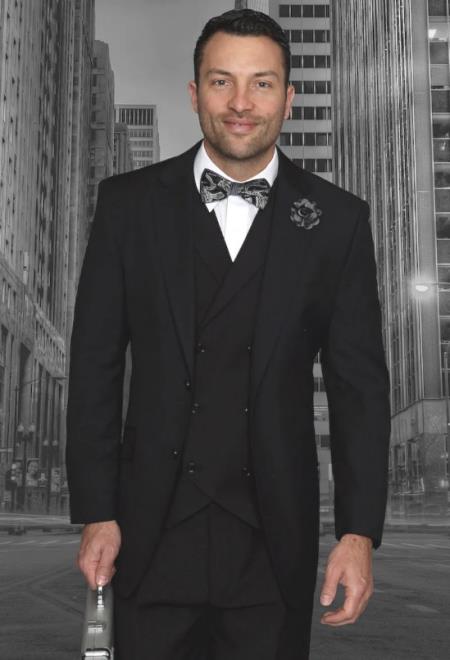 Mens Suits Regular Fit - Wool Suit - Pleated Pants - Black Suit