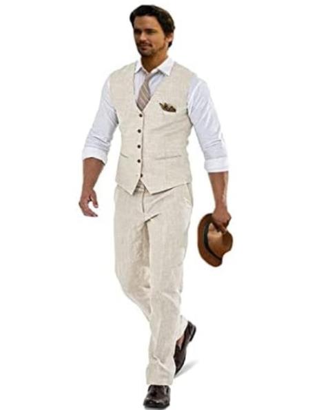 Groomsmen Summer Beach Prom 2025 Beige Vest and Pants Set