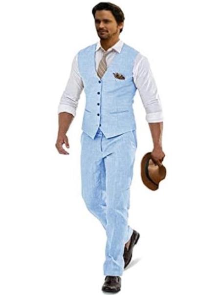 Groomsmen Summer Beach Prom 2025 Blue Vest and Pants Set