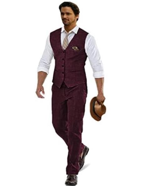 Groomsmen Summer Beach Prom 2026 Burgundy Vest and Pants Set