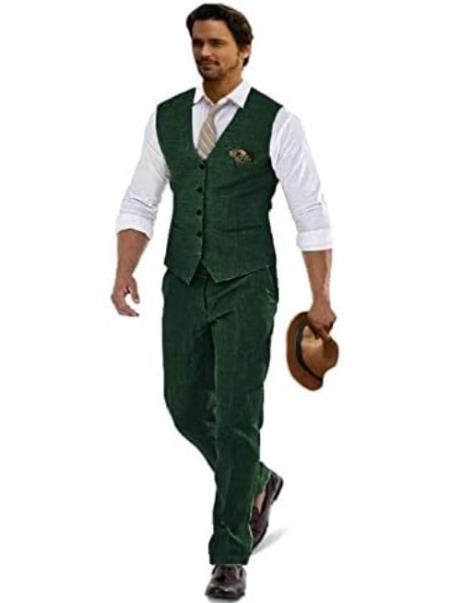 Groomsmen Summer Beach Prom 2026 Dark Green Vest and Pants Set