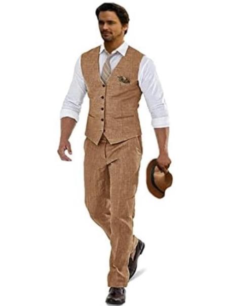 Groomsmen Summer Beach Prom Khaki Vest and Pants Set
