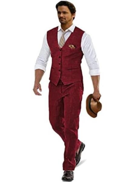 Groomsmen Summer Beach Prom 2026 Wine Red Vest and Pants Set