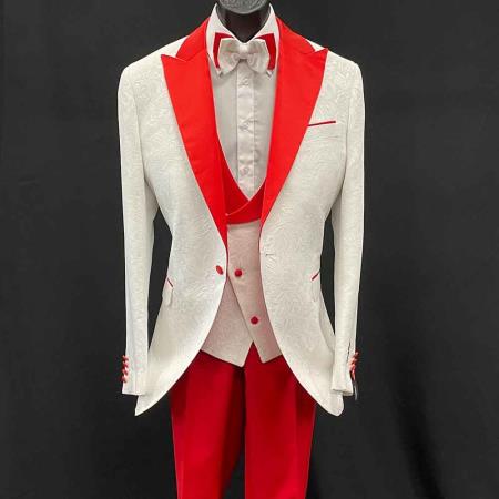 Mens One Button Peak Lapel White ~ Orange Suit