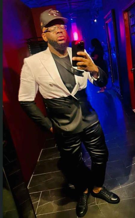 Mens Four Button Peak Lapel Double Breasted Tan ~ Black Suit