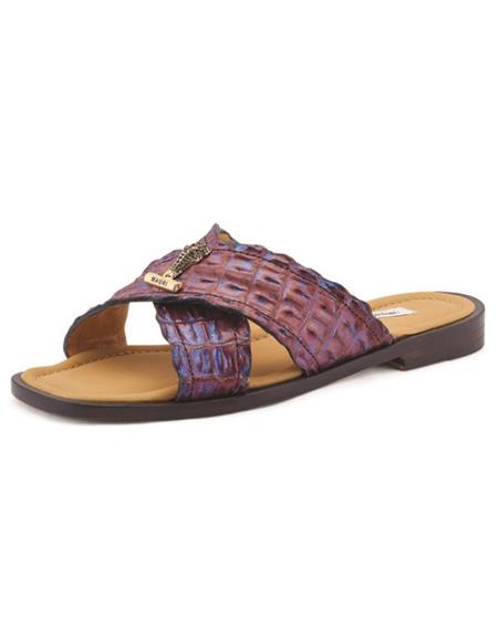 Mens Blue Red Hornback Crocodile Slide Sandal Coral - 90 Days Delivery Custom Made
