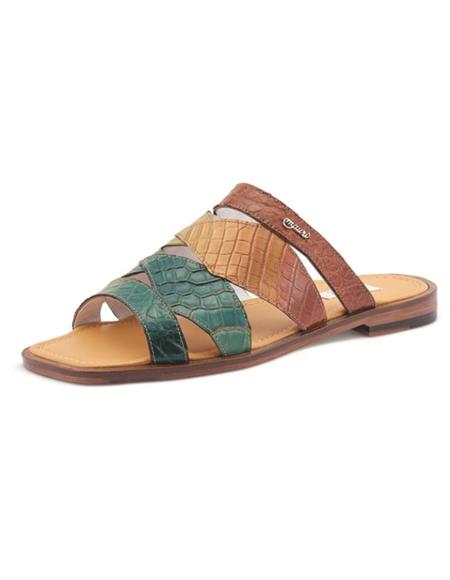 Mens Green Green Tan Slide Sandal Fiji - 90 Days Delivery Custom Made