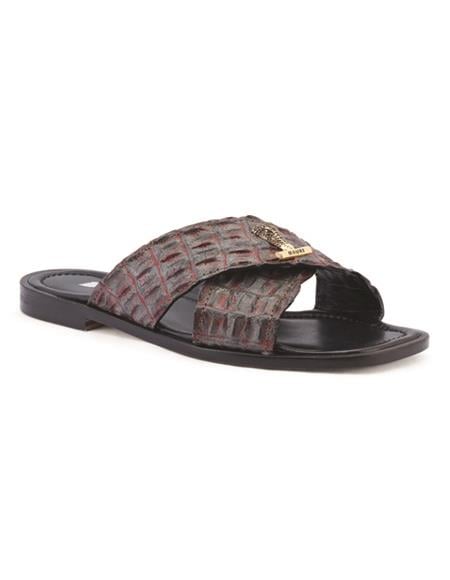 Mens Green Red Hornback Crocodile Slide Sandal Coral - 90 Days Delivery Custom Made