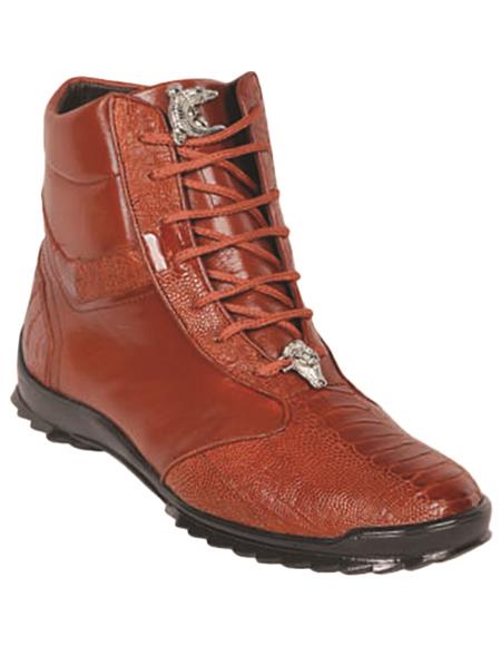 Los Altos Ostrich Leg High Top Sneakers Cognac