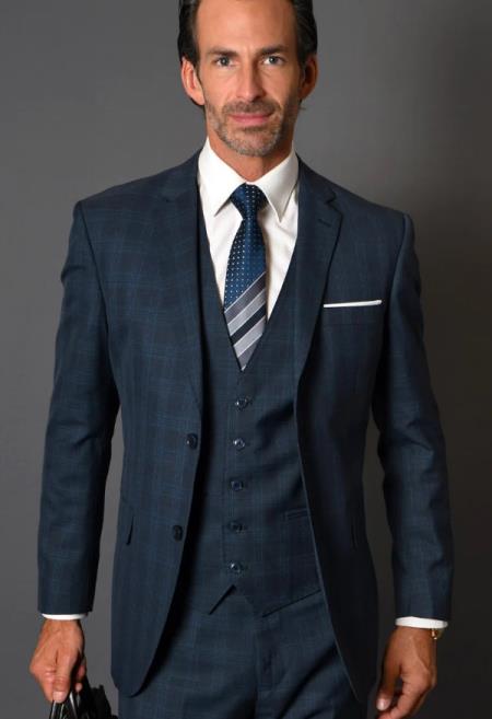 Navy Blue Plaid Suit - Blue Checkered Suit - Dark Blue plaid Suit