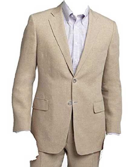 Men’s Beige Natural Big and Tall Linen Suit, Summer Wedding and Business Dress Suit