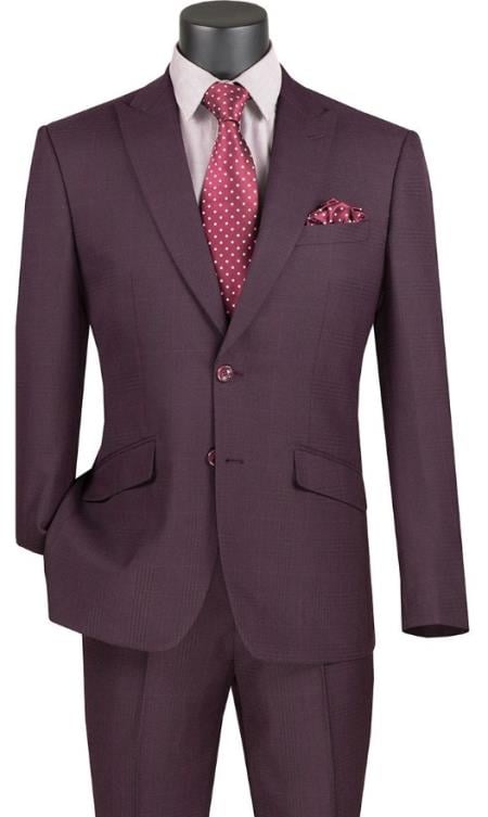 Plaid Suits - Windowpane Burgundy Suit - Peak Lapel Style ...