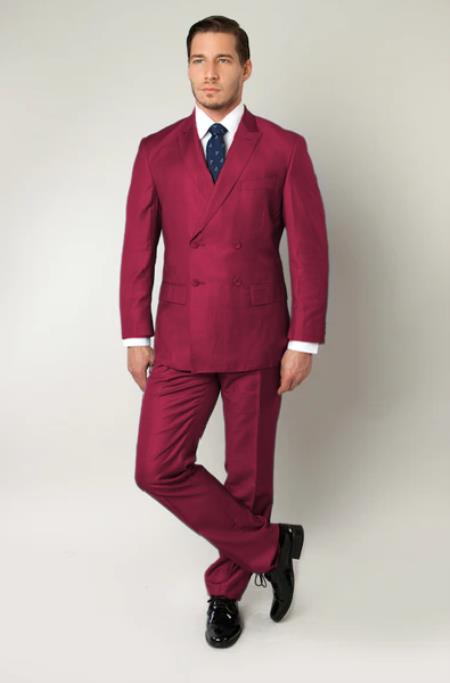 Burgundy Double Breasted Suit - Slim Fitted Suit