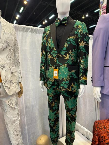 Gold Paisley - Gold Floral Suit With Bowtie With Pants
