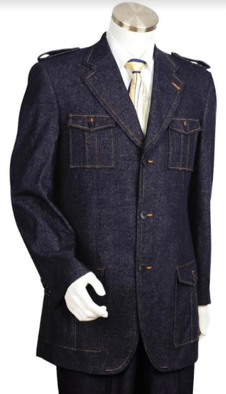 Mens Big and Tall Denim Suit - Blue