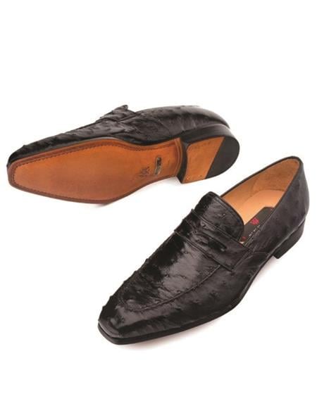 Mens Black Ostrich Penny Loafer Lisbon