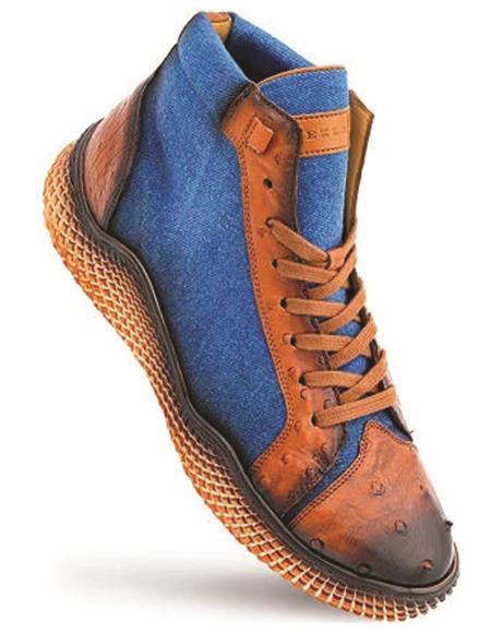 Mens Ostrich - Denim Brandy Blue Jeans Hi-Top Sneaker