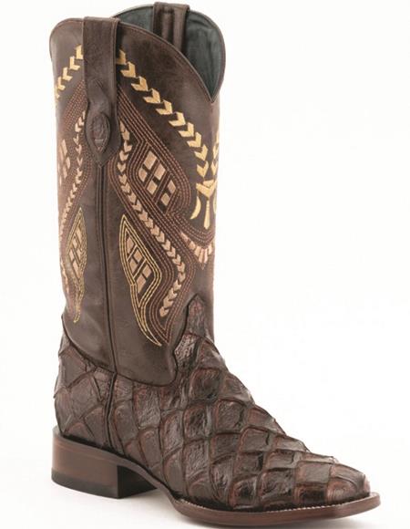 Mens Print Pirarucu Fish Boots Handcrafted Chocolate — Menssuitsatlanta