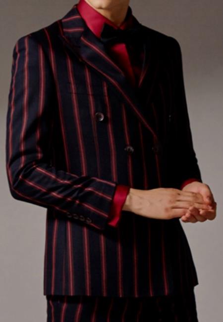Black and Red Pinstripe Double Breasted Suit