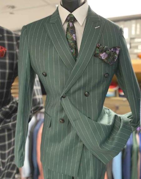 Dark Green Pinstripe Suit - Green Stripe Suit