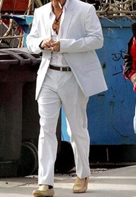 Mens One Button White Suit
