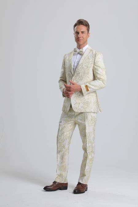 White and Gold Prom 2026 Suits - Gold Tuxedo Jacket