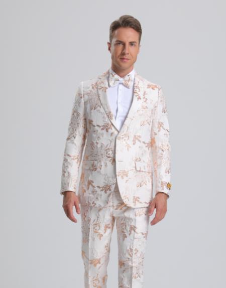 White and Gold Prom 2026 Suits - Gold Tuxedo Jacket
