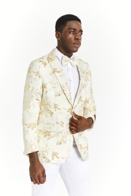 White and Gold Prom 2025 Suits - Gold Tuxedo Jacket
