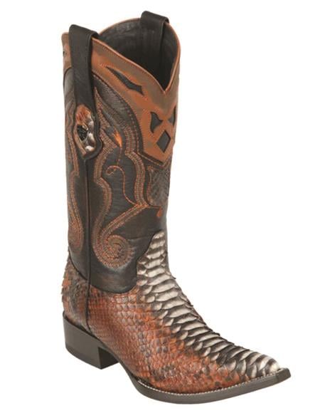 Pointy Snake Skin Boots Rustic Cognac