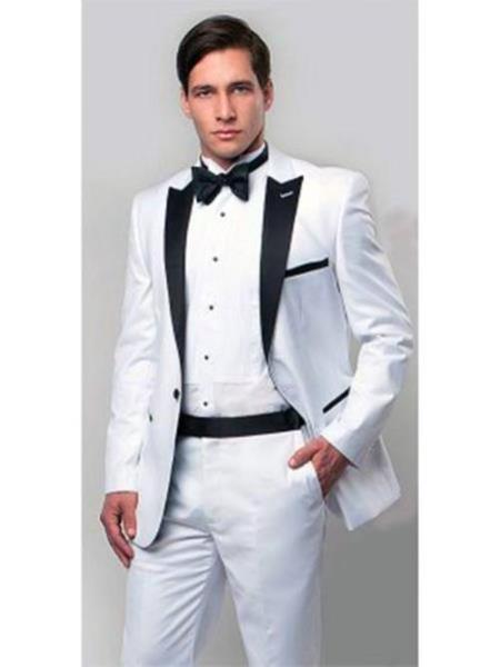 Mens One Button Notch Lapel Single Breasted Suit White