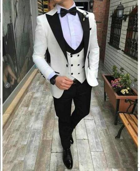 Mens One Button Notch Lapel Suit White