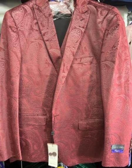 Mens Prom 2026 Tuxedo Paisley Suit - Wedding Floral Suit- Peach Wedding Jacket + Vest + Pants