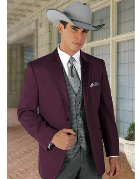 Mens Western Style Suits - Burgundy Cowboy Suit - Country Wedding Suits