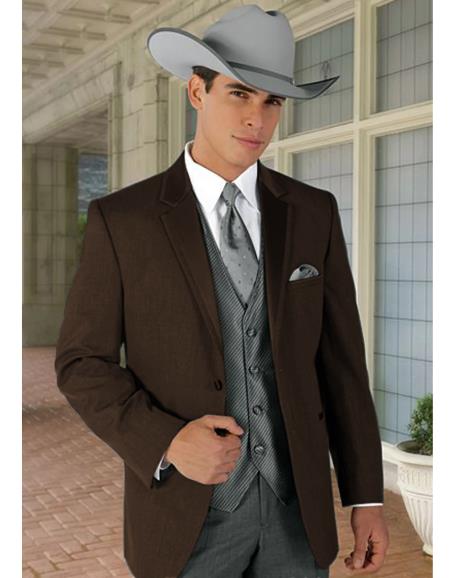 Mens Western Style Suits - Dark Brown Cowboy Suit - Country Wedding Suits