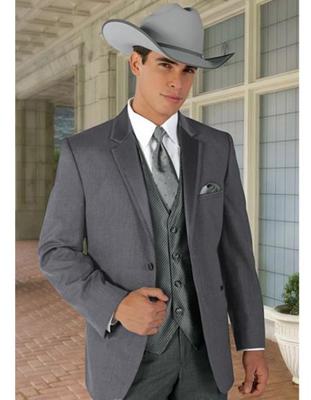Mens Western Style Suits - Light Grey Cowboy Suit - Country Wedding Suits