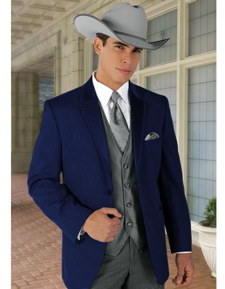 Mens Western Style Suits - Navy Blue Cowboy Suit - Country Wedding Suits