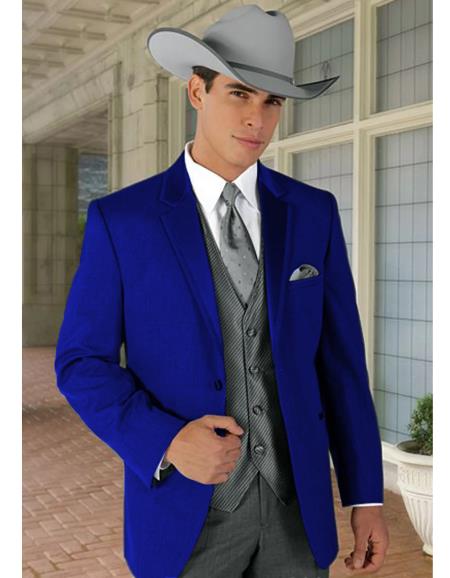 Mens Western Style Suits - Royal Blue Cowboy Suit - Country Wedding Suits