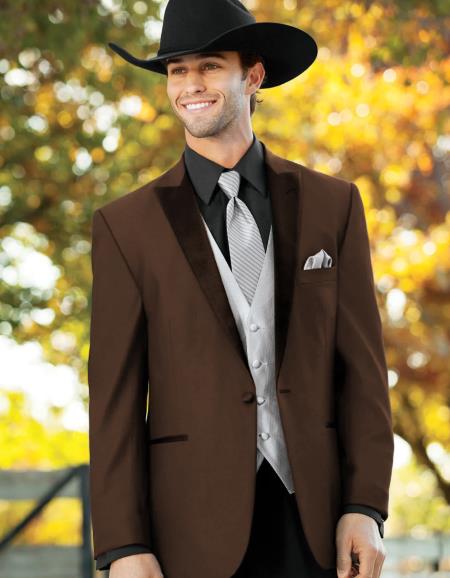 Mens Western Style Suits - Brown Cowboy Suit - Country Wedding Suits