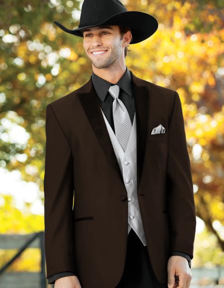 Mens Western Style Suits - Dark Brown Cowboy Suit - Country Wedding Suits