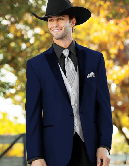 Mens Western Style Suits - Navy Blue Cowboy Suit - Country Wedding Suits