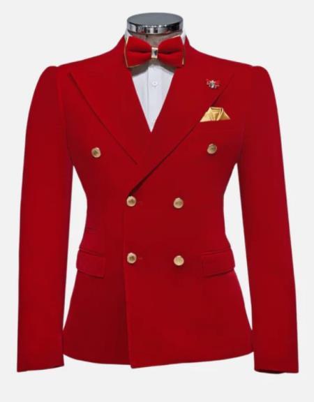 Red Double Breasted Sport Coat - Velvet Blazer