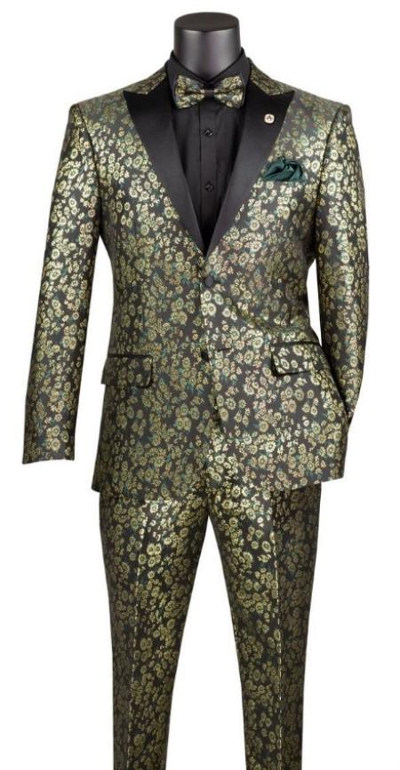 Prom 2026 Suit - Emerald Green - Paisley Floral Tuxedo - Wedding Groom Suit